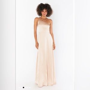 Shannon One Shoulder Dress, Champagne Luxe Satin, Size Large